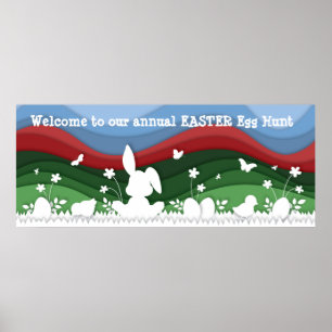 Ostereier-Jagdzeichen, niedliche Tiere-Banner Poster