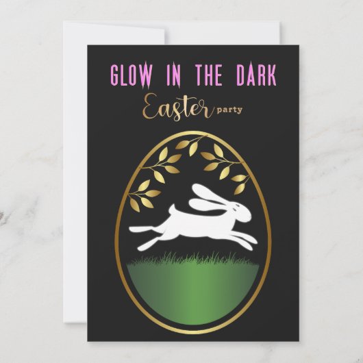 Ostereier jagen Glühen im dunklen sonnigen Ostern Einladung (Rückseite)