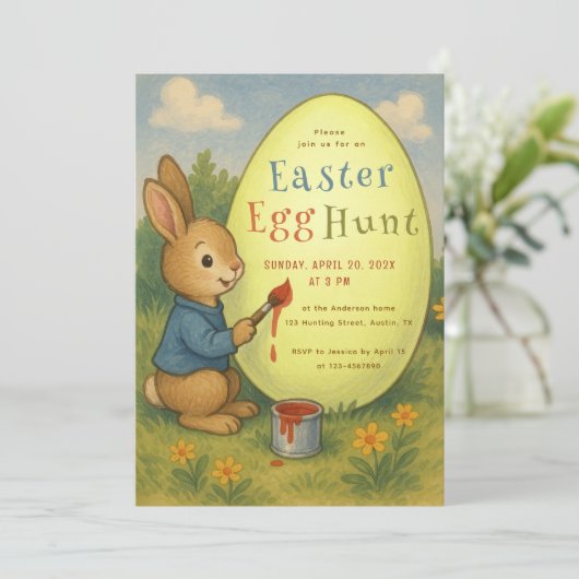 Ostereier jagen Niedlich Bunny Rabbit Painting Gel Einladung (Stehend Vorderseite)