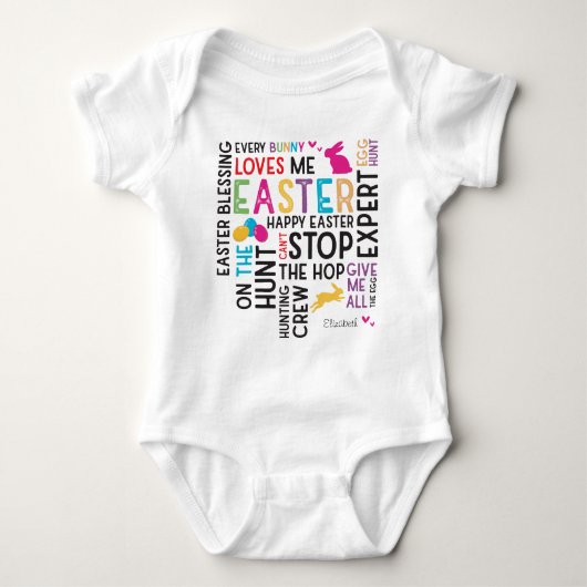 Ostereier jagen Word Cloud mit dem Namen White Baby Strampler (Vorderseite)