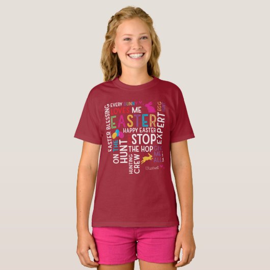 Ostereier jagen Word Cloud mit Kid Name Red T-Shirt (Vorne ganz)