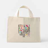 Ostereier jagen Word Cloud mit Kind Jahr Mini Stoffbeutel (Rückseite)