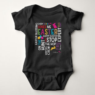 Ostereier jagen Word Cloud mit Namen Black Baby Strampler