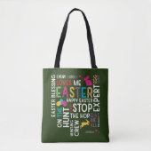 Ostereier jagen Word Cloud w Kid Name Jahr Grün Tasche (Vorderseite)