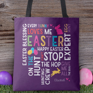 Ostereier jagen Word Cloud w Kid Name Jahr Lila Tasche