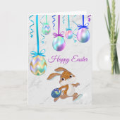 Ostereier-Kaninchen Feiertagskarte (Vorderseite)