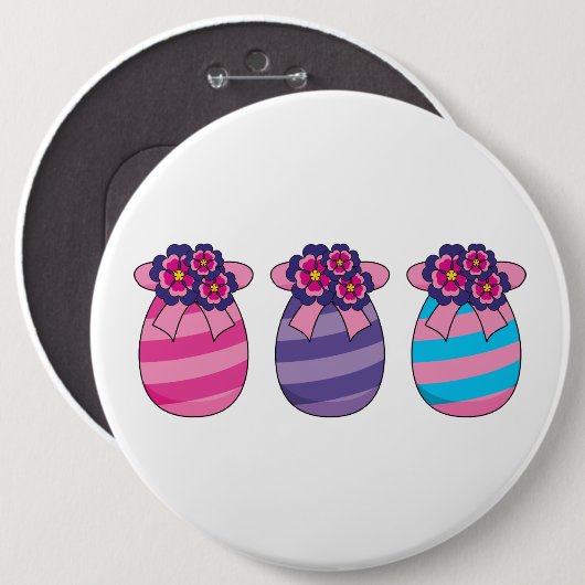 Ostereier mit Blume und Band Button (Vorne & Hinten)