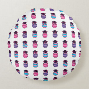 Ostereier mit Blume und Band Rundes Kissen