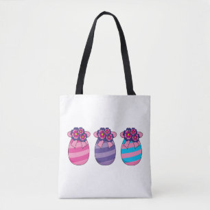 Ostereier mit Blume und Band Tasche