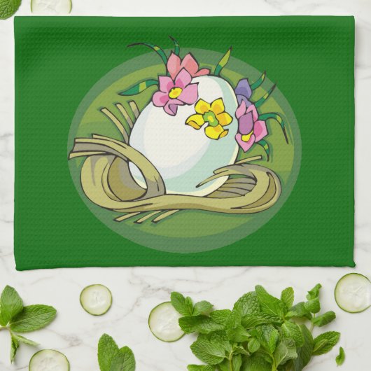 Ostereier mit Frühlingsblumen grün Geschirrtuch (Gefaltet)