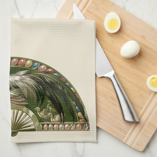 Ostereier mit Hühnern, Vintag Jugendstil Geschirrtuch (Viertel Falte)