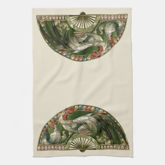 Ostereier mit Hühnern, Vintag Jugendstil Geschirrtuch (Vertikal)