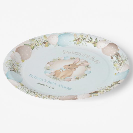 Ostereier Niedlich Bunny Spring Blue Baby Dusche Pappteller (Schrägansicht)