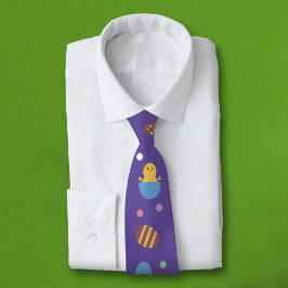 Ostereier, Polka Dots und Küken auf Lila Krawatte