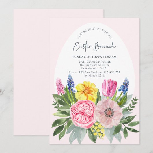 Ostereier, Rosa, Blumenbrunch Einladung (Vorne/Hinten)