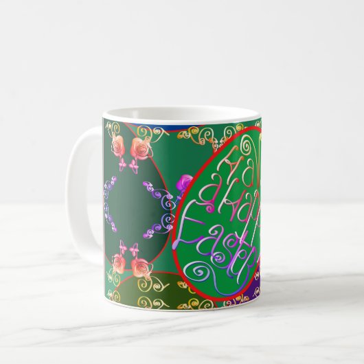 Ostereier-Rose Muster mit/Name Kaffeetasse (Vorderseite Links)