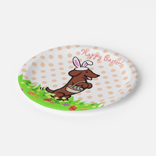 Ostereier Rote, glatte Dackel Teller (Schrägansicht)