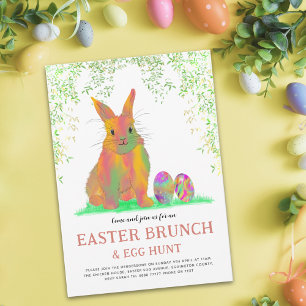 Ostereier-Suche-Brunch Bunter Süßer Hase & Eier Einladungspostkarte