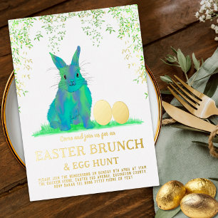 Ostereier-Suche-Brunch Süßer blauer Hase Gold Folieneinladung