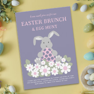 Ostereier-Suche-Brunch Süßer Hase Rosa Blumenmuste Einladungspostkarte