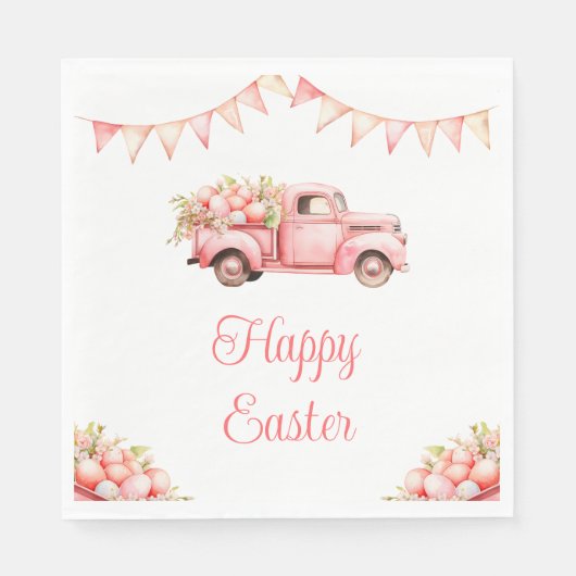 Ostereier-Suche mit rosa Lastwagen Serviette (Vorderseite)