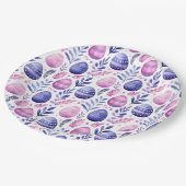 Ostereier und Blattmuster Lilac PInk Lila Pappteller (Schrägansicht)