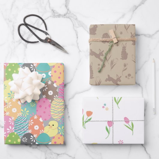 Ostereier und -bunnies, Frühlingstulips Geschenkpapier Set (Vorderseite)