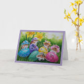 Ostereier und Feldmäuse Wasserfarbene Karte (Gelbe Blume)