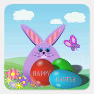 Ostereier und Häschen Quadratischer Aufkleber