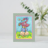 OSTEREIER UND NIEDLICHER BABYPINK FLAMINGO MIT BUN POSTKARTE (Stehend Vorderseite)