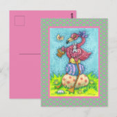 OSTEREIER UND NIEDLICHER BABYPINK FLAMINGO MIT BUN POSTKARTE (Vorne/Hinten)