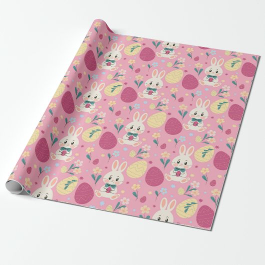 Ostereier Wasserfarben Bunny Spring Pattern Geschenkpapier (Ungerollt)