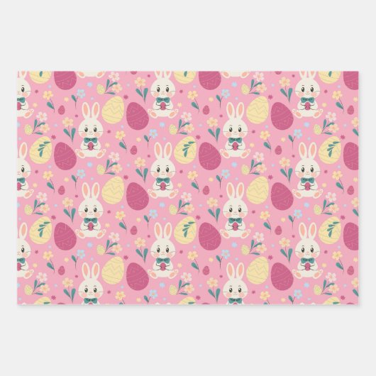 Ostereier Wasserfarben Bunny Spring Pattern Geschenkpapier Set (Vorderseite 2)