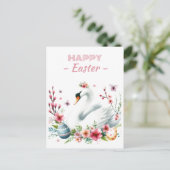 Ostereier Wasserfarbenschwan Kirschblüten Postkarte (Stehend Vorderseite)