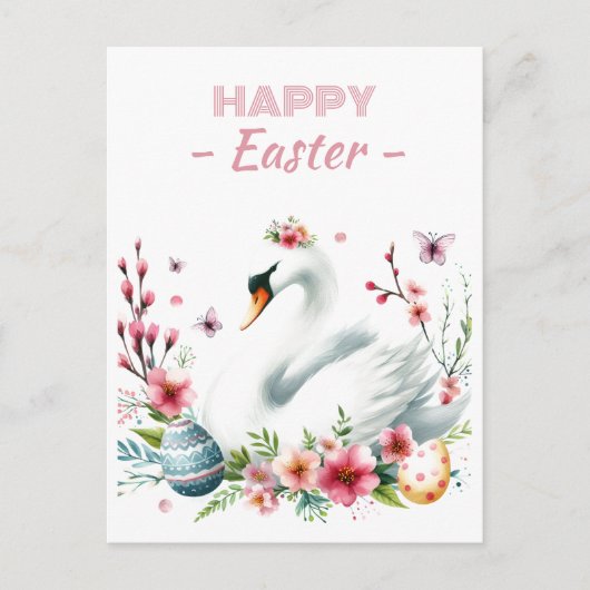 Ostereier Wasserfarbenschwan Kirschblüten Postkarte (Vorderseite)