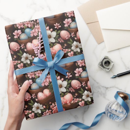 Ostereier Wicker Körbe Frühlingsblumen Geschenkpapier (Schenken)