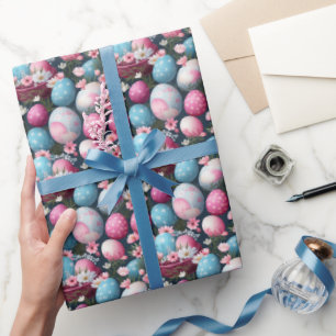 Ostereier Wicker Nest Dunkles Blumenmuster Geschenkpapier
