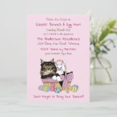 Ostereierjagd & Brunch Cat im Korb Einladung (Stehend Vorderseite)