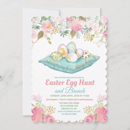 Ostereierjagd Floral Wasserfarbe Einladung (Vorderseite)