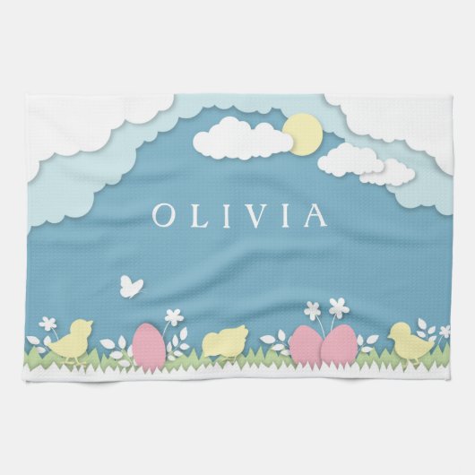 Ostereierjagd, Frühlingsferien Geschirrtuch (Horizontal)