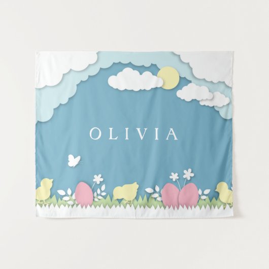 Ostereierjagd, Frühlingsferien Papercut Natur Wandteppich (Vorderseite (Horizontal))