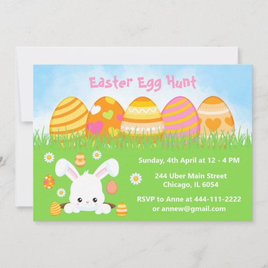 Ostereierjagd in Gelb, Orange und Rosa Einladung (Vorderseite)