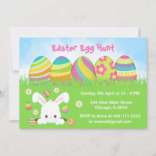 Ostereierjagd in Rosa, Lila, grün Einladung (Vorderseite)