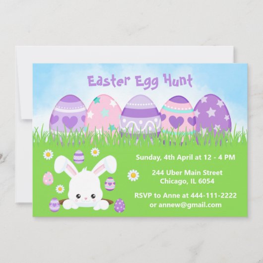Ostereierjagd in Rosa und Lila Einladung (Vorderseite)