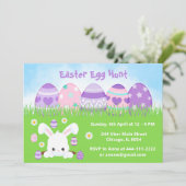 Ostereierjagd in Rosa und Lila Einladung (Stehend Vorderseite)