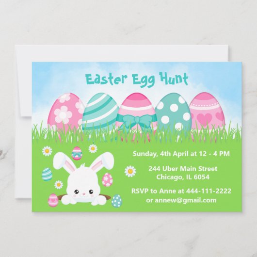 Ostereierjagd in Rosa und Türkisblau Einladung (Vorderseite)