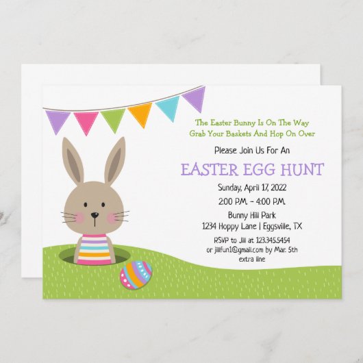 Ostereierjagd mit Hase mit Eierkorb Inv Einladung (Vorne/Hinten)