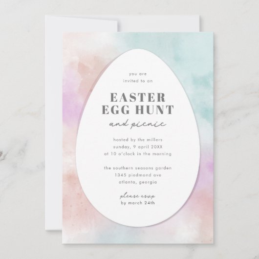 Ostereierjagd mit Pastel Wasserfarbe Einladung (Vorderseite)