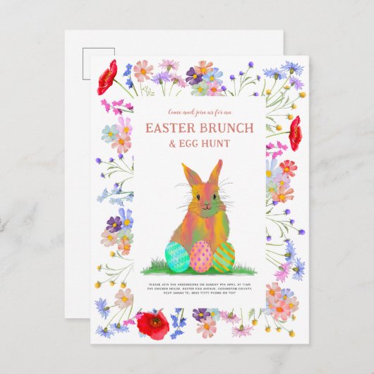 Ostereierjagd und Brunch Blumengebäck Einladungspostkarte (Vorne/Hinten)