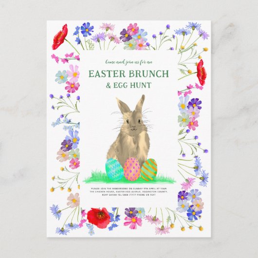 Ostereierjagd und Brunch Bunny Boho Floral Einladungspostkarte (Vorderseite)